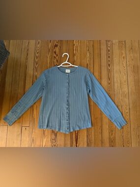 Wrap London Ribbed Button Front Top Women’s Small Blue Long Sleeve Minimalist